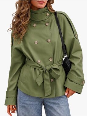 Olive Green Double-Breasted Women's Trench Coat